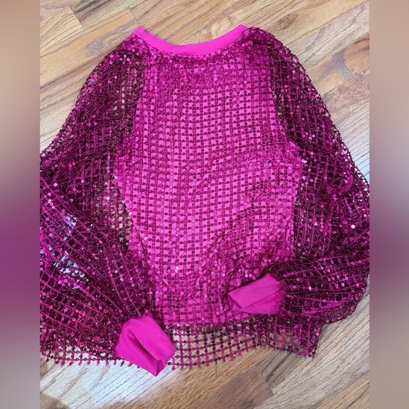 New Anthropologie Pilcro Long-Sleeve Sequin Top Raspberry S NWT - Picture 10 of 12